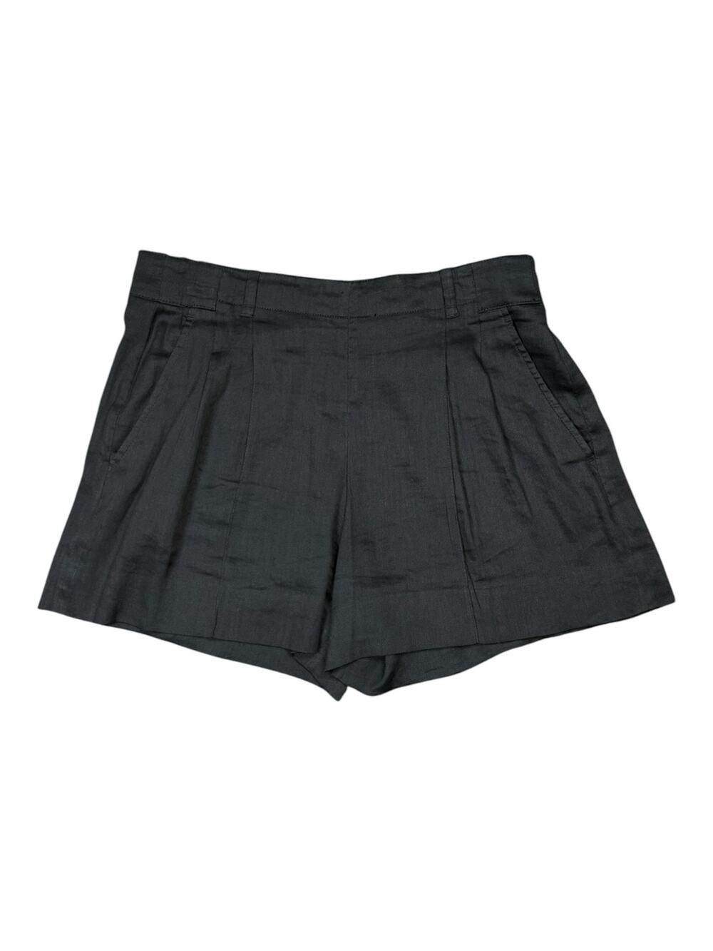 Vince Pleated High Rise Linen Blend Shorts Women's 8 Black Pull-on Pockets